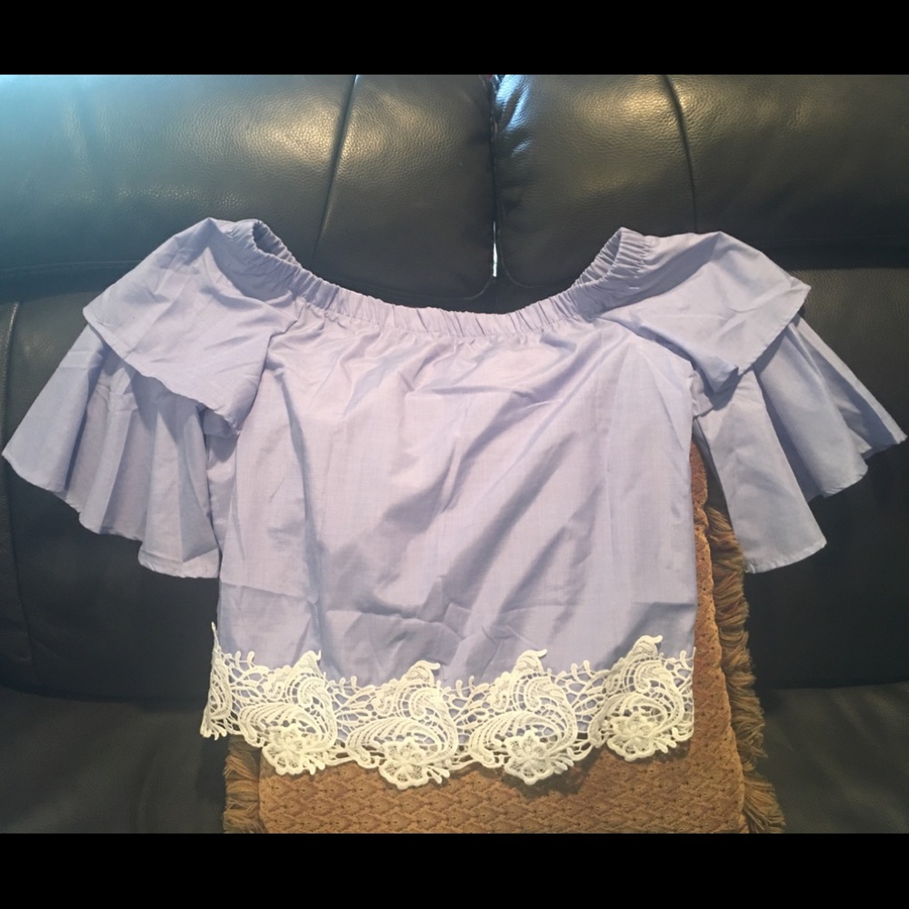 Blue off shoulder top lace bottom
